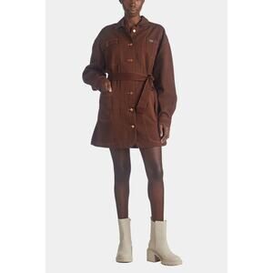 nwt Fifth Label Sz M Sz 6 Brown Cathedral Belted Button Front Shacket Mini Dress